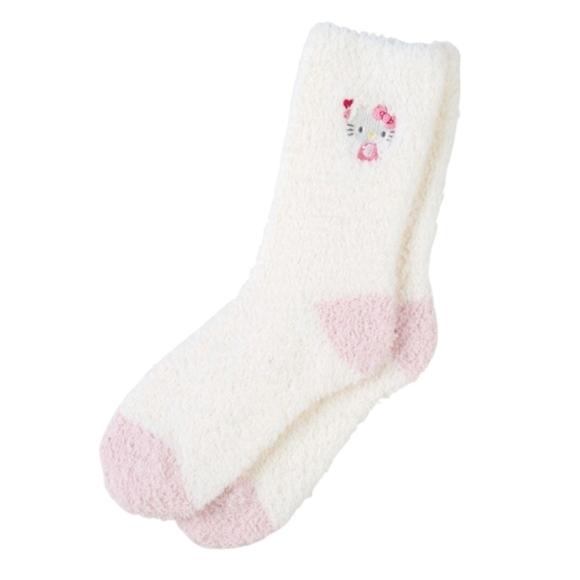 Sanrio Hello Kitty Fuzzy Cozy Socks Cream and Pink - Picture 6 of 6